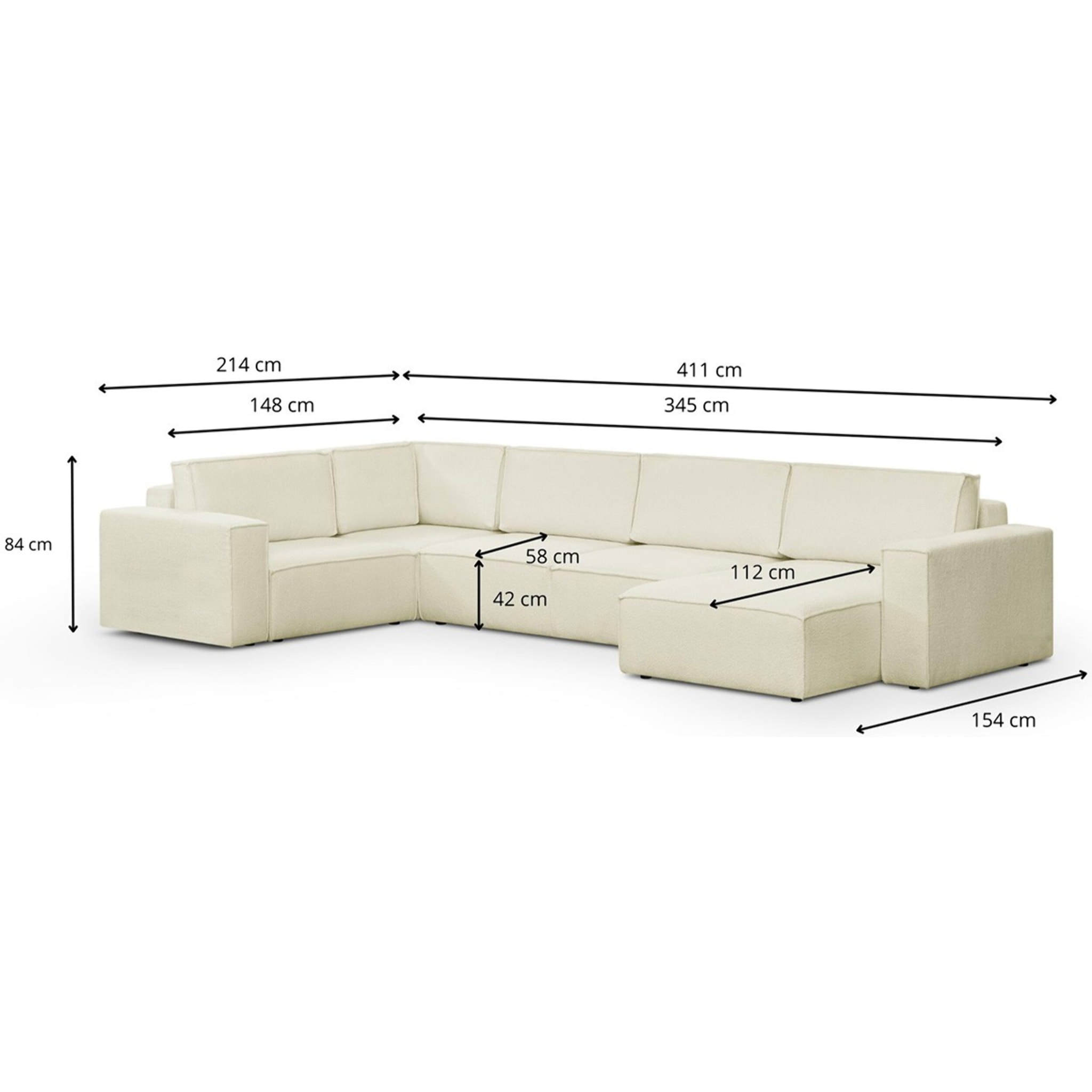 Canapé d'angle gauche convertible 8 places en tissu bouclé - HARPER MOD