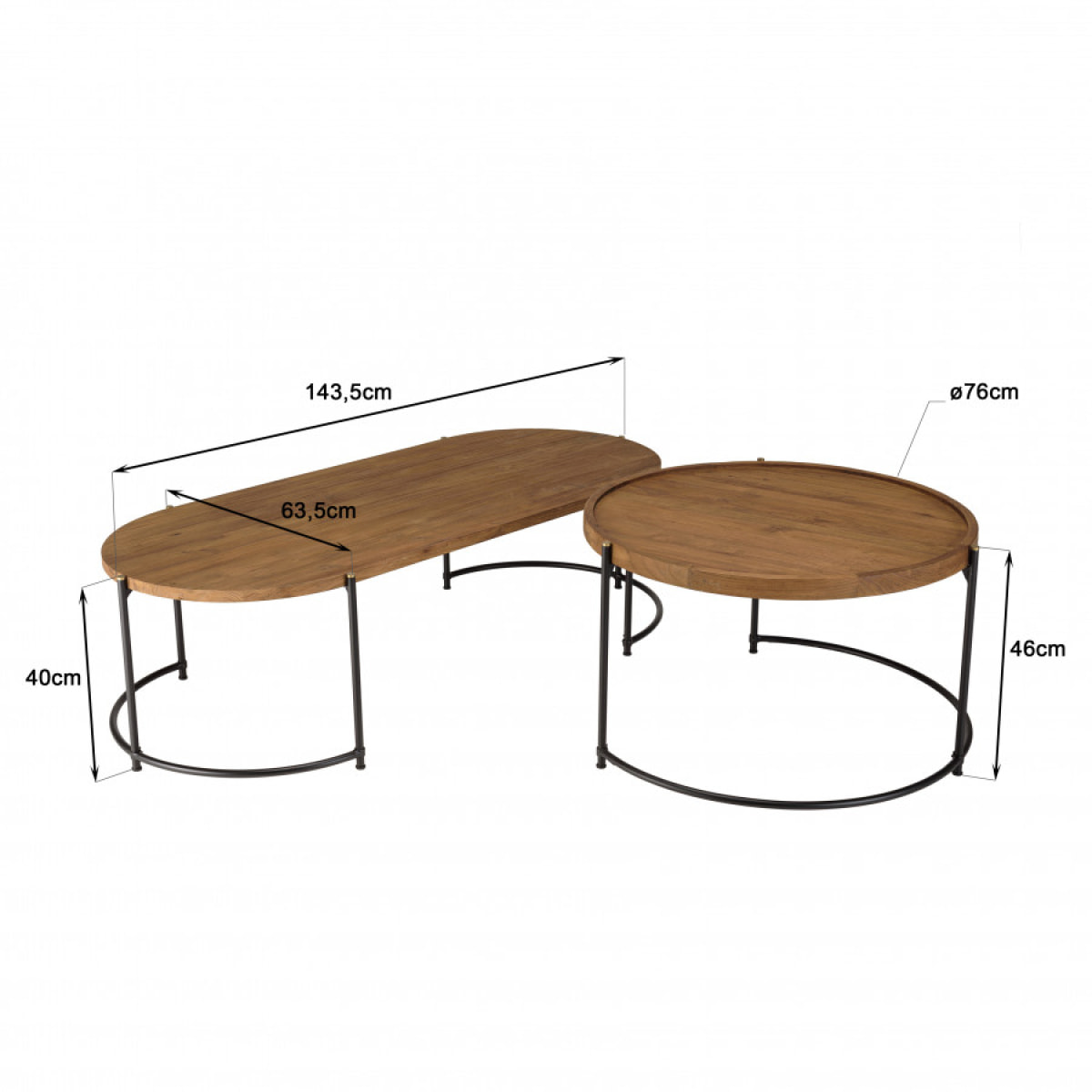 ALIDA - Set de 2 tables basses ovale et ronde