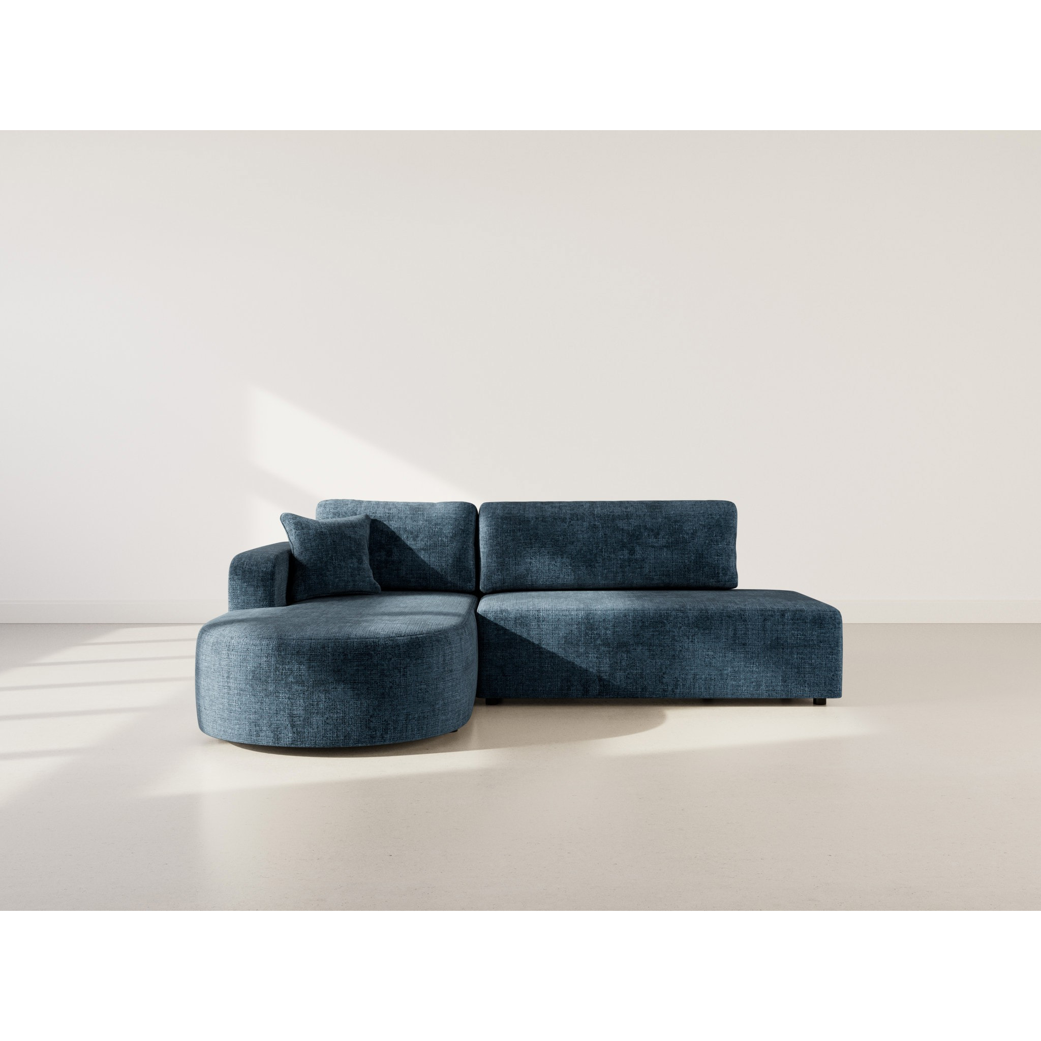 Miro - Canapé d'angle gauche 4 places convertible avec coffre en velours texturé - Bleu