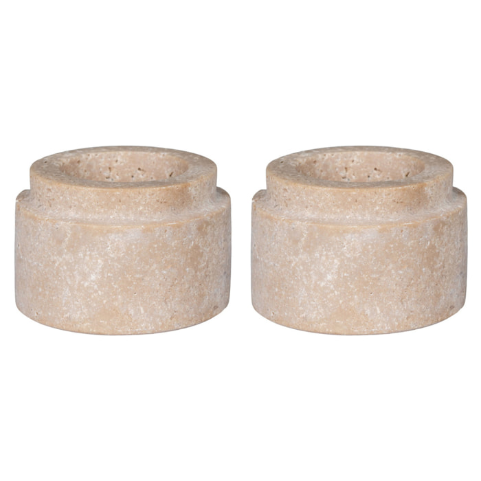 Set 2 Portacandeline in Travertino Naturale — Ø7×4,5 cm