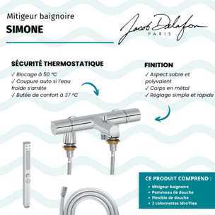 Mitigeur baignoire Simone + pommeau de douche Shift+ carré + flexible de douche lisse + colonnettes Idro'Flex