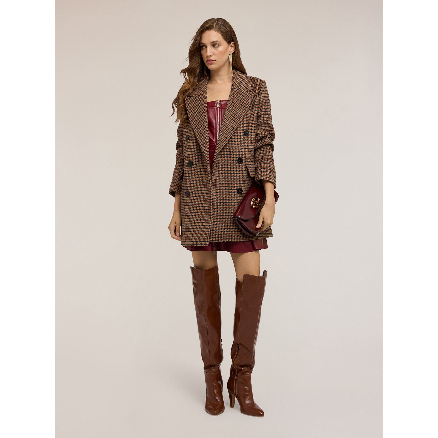 Motivi - Cappotto slim fantasia check - Marrone