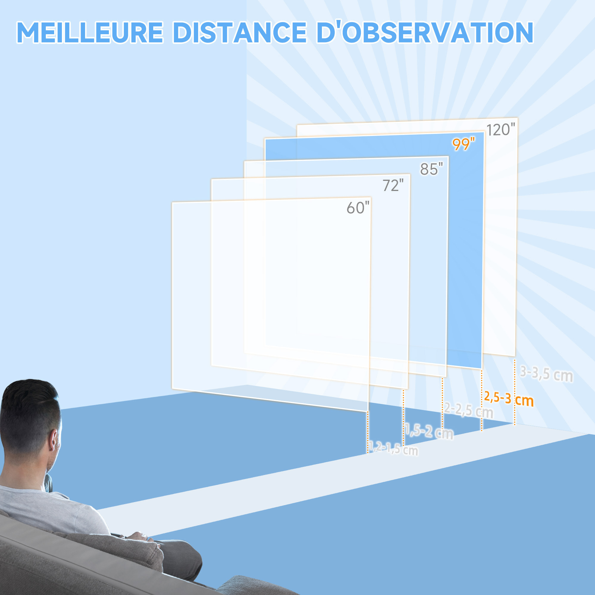 Écran de projection home-cinéma TV format 1:1 99 pouces 4K HD métal PVC blanc