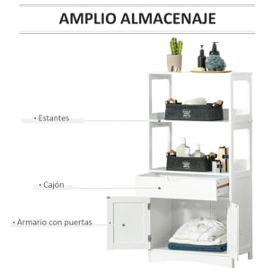 kleankin Armario de Baño con 3 Estantes Cajón y 2 Puertas Mueble de Almacenamiento de Suelo Moderno para Cocina Dormitorio Salón 60x33x122,5 cm Blanco