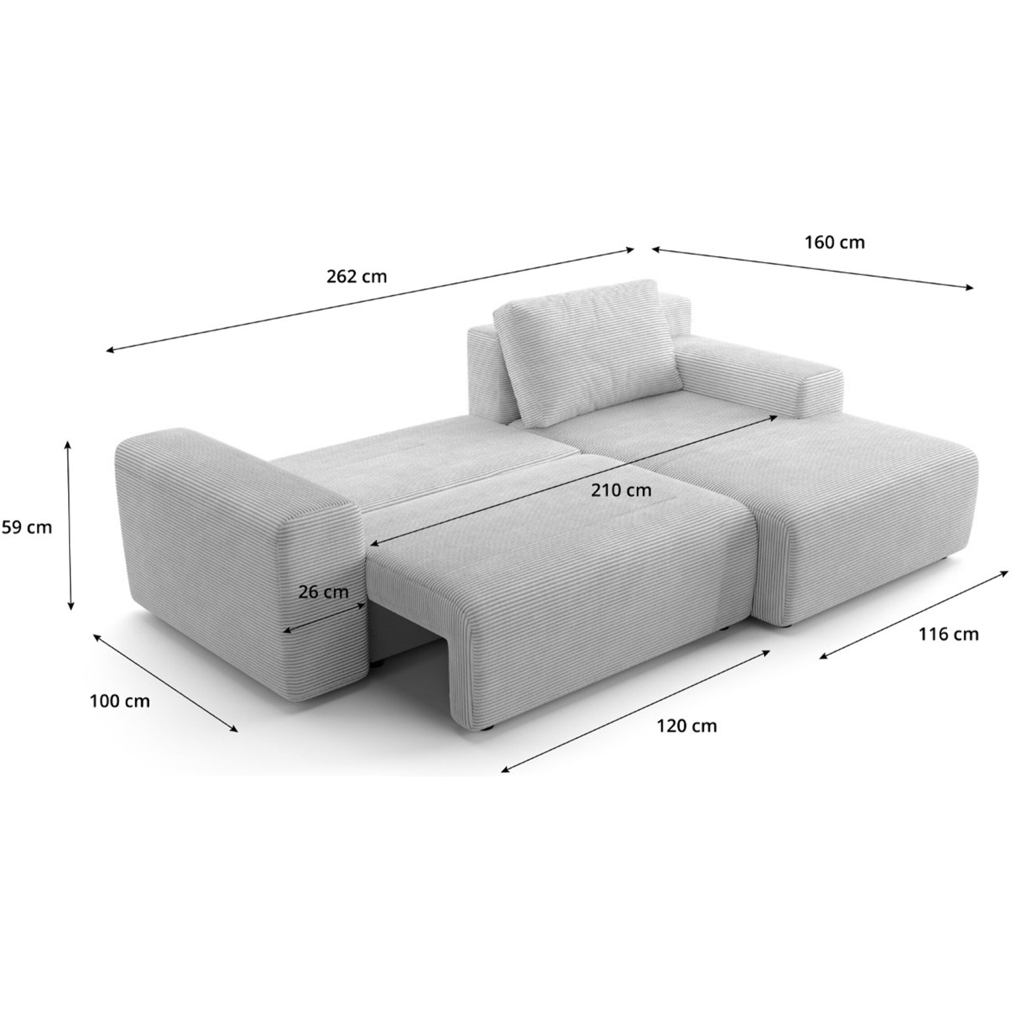 Canapé d'angle réversible convertible 5 places en tissu chenille - LUNO