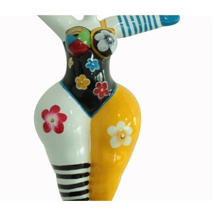 Statuette Femme Bras Levés multicolore H34cm - LADY FLEURIE