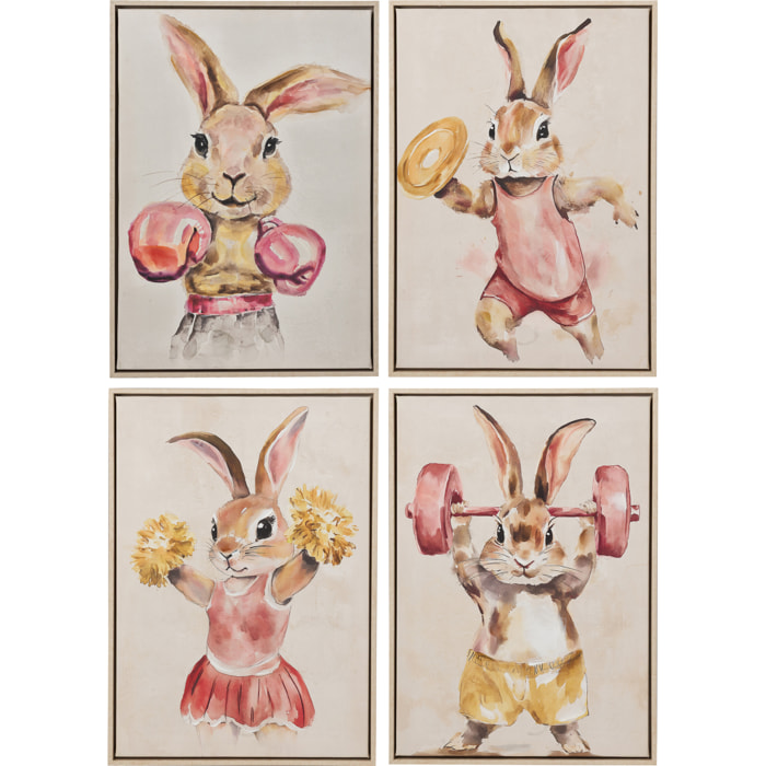 J-Line Tableau Sporty Rabbit - acrylique - multicolore - 4 pièces
