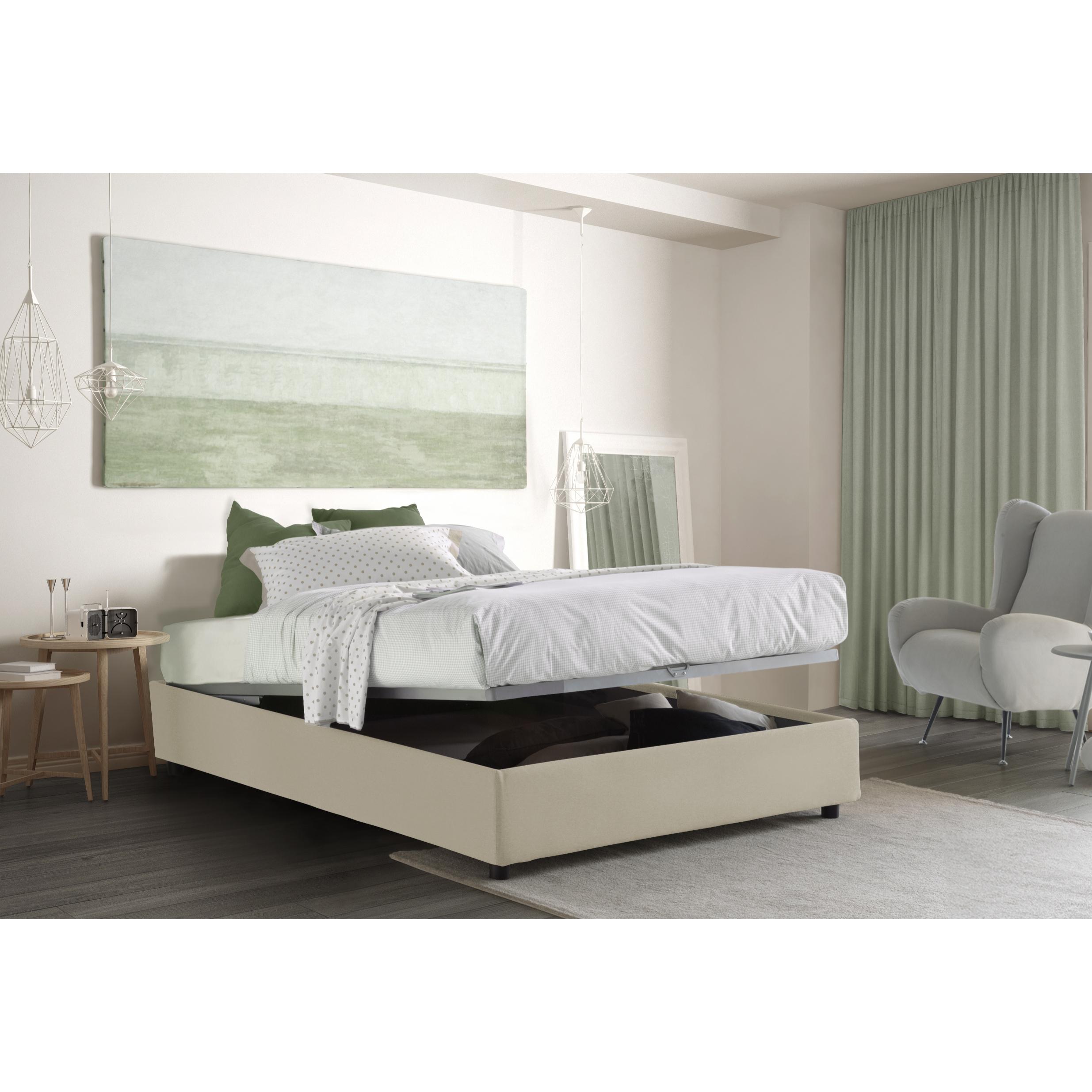 Letto matrimoniale Chloe, Letto contenitore con rivestimento in tessuto, 100% Made in Italy, Apertura frontale, adatto per materasso Cm 140x200, Beige