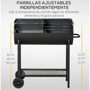 Barbacoa De Carbón 2 Parrillas Independientes 90x45x96cm