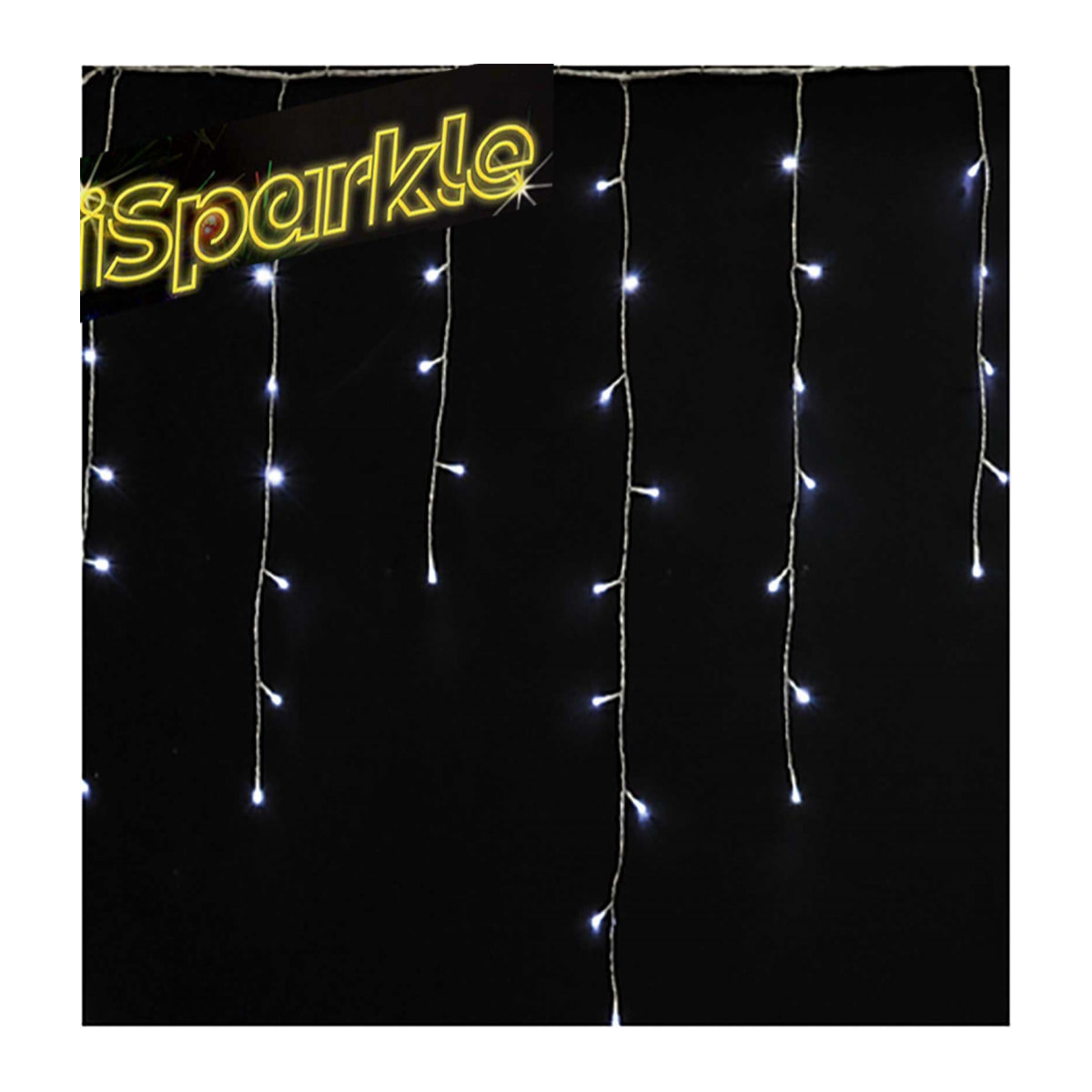 Rideau stalactites connecté Isparkle 128 LEDs - Blanc/multicolore