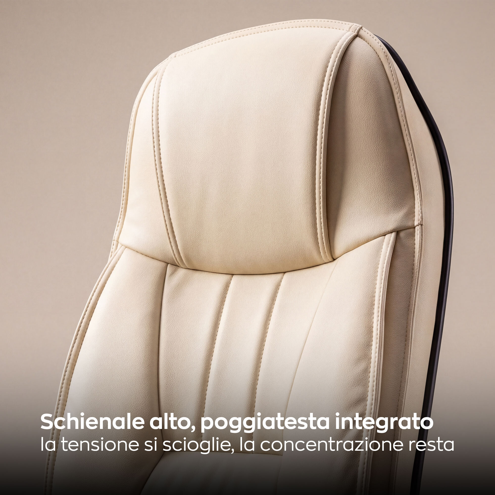 Yūto - Sedia Da Ufficio Ergonomica 50x131x47 cm Poltrona Direzionale Comoda con Ruote Girevoli in Similpelle Crema