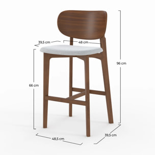 Lot de 2 chaises pour îlot central 66 cm en bois et tissu gris clair - Aria