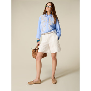 Oltre - Bermudas de lino con encaje - Blanco