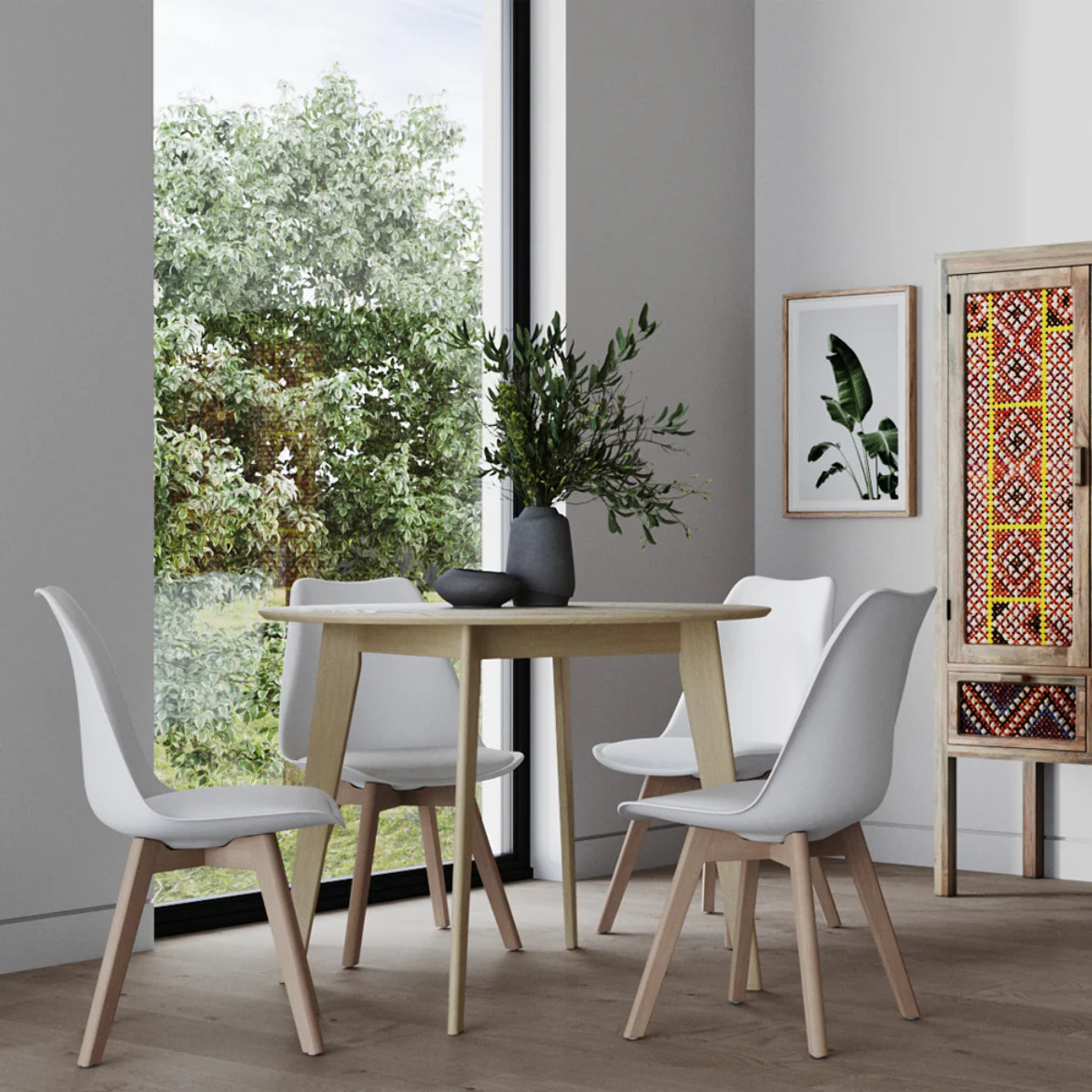 Table ronde 4 personnes en bois clair D100 cm - Réno