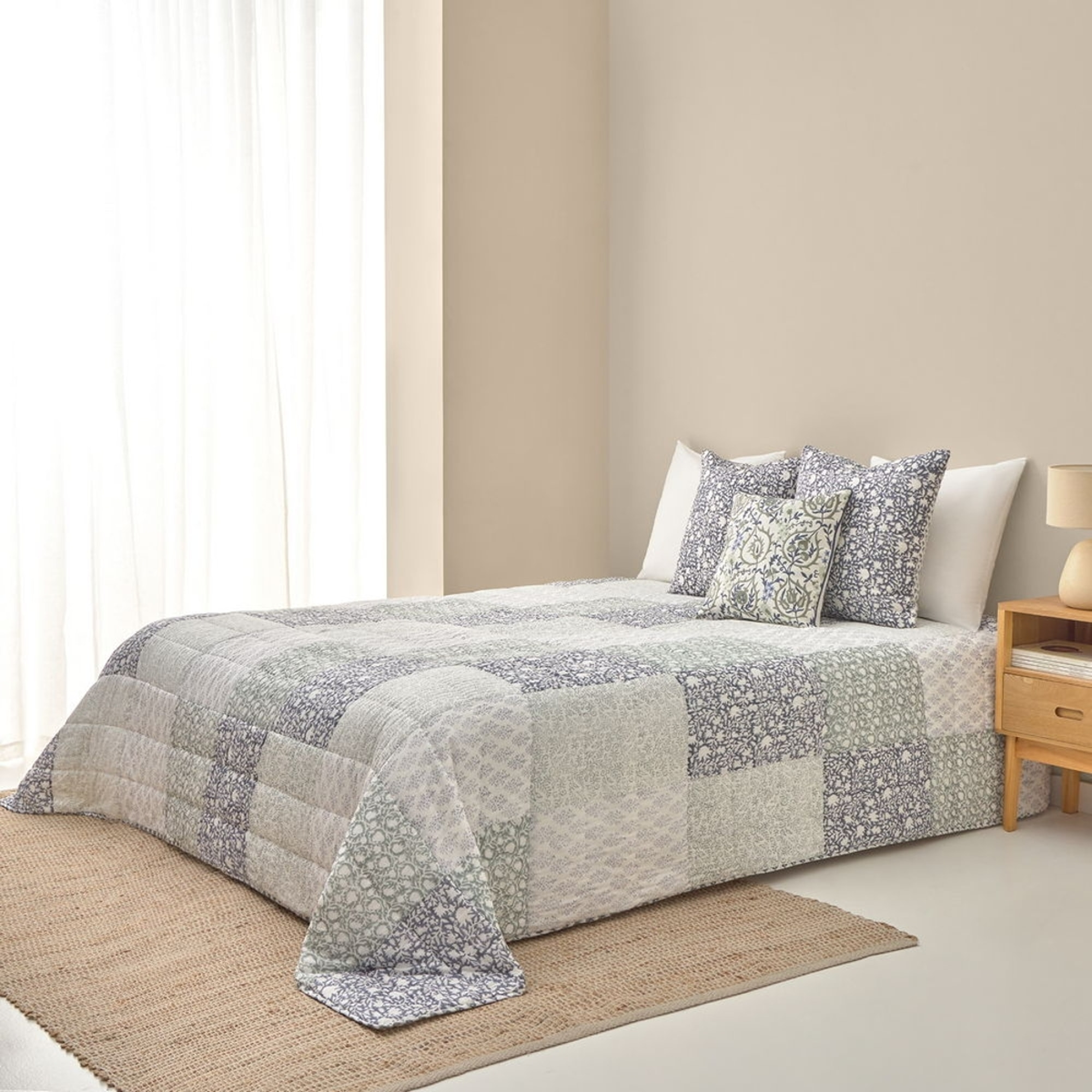 Colcha acolchada patchwork Block color azul 100% Algodón