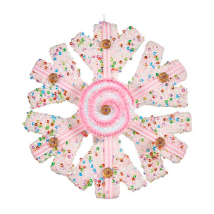Copo de nieve decorativo diseño blanco y rosa de 17 cm.
