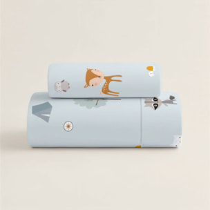 Funda Nórdica Estampada - Reversible - Infantil - Cierre Solapa - 100% Algodón - Incluye 1 Funda de Almohada - Cuna/Maxicuna - Aventura Bosque