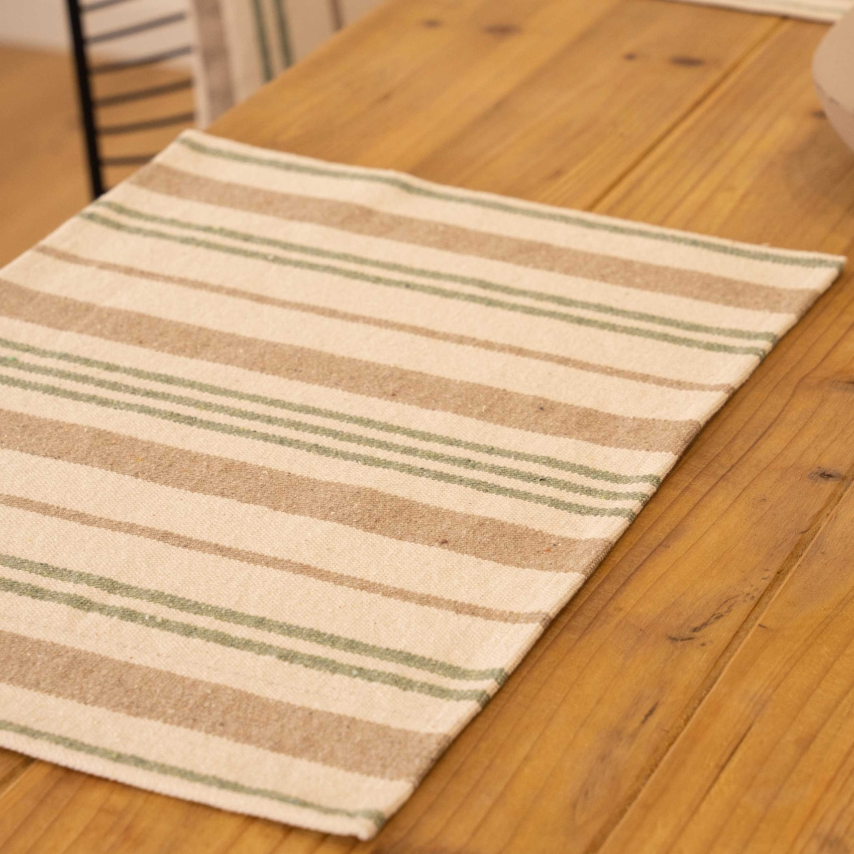 Set de table en coton épais rayures - Vert Olive