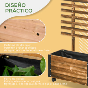 Jardinera Exterior Grande de Madera Jardinera con Celosía para Plantas Trepadoras Tela no Tejida Ruedas y Esquinas Metálicas de Doble Capa para Patio Terraza 65x31x147 cm Carbonizado