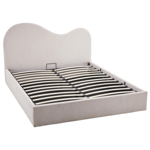 Lucas - lit coffre - 160x200 cm - en velours texturé - Beige