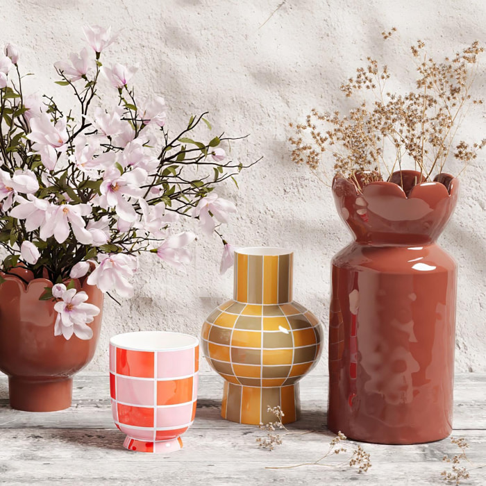Vase céramique motif damier