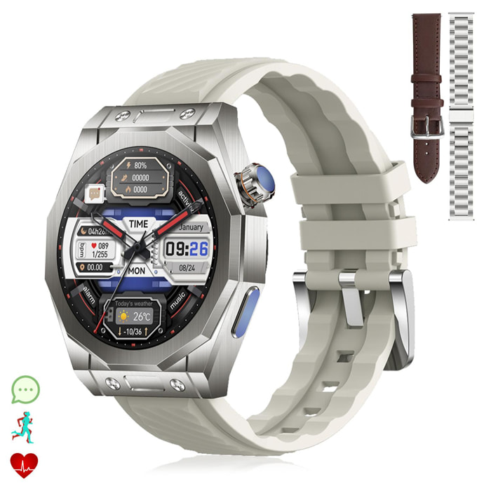 Smartwatch Z83 Max con triplo bracciale. Schermo AMOLED, schermo diviso, chiamate BT. Temperatura, tensione, ecc. Modalità sportive.