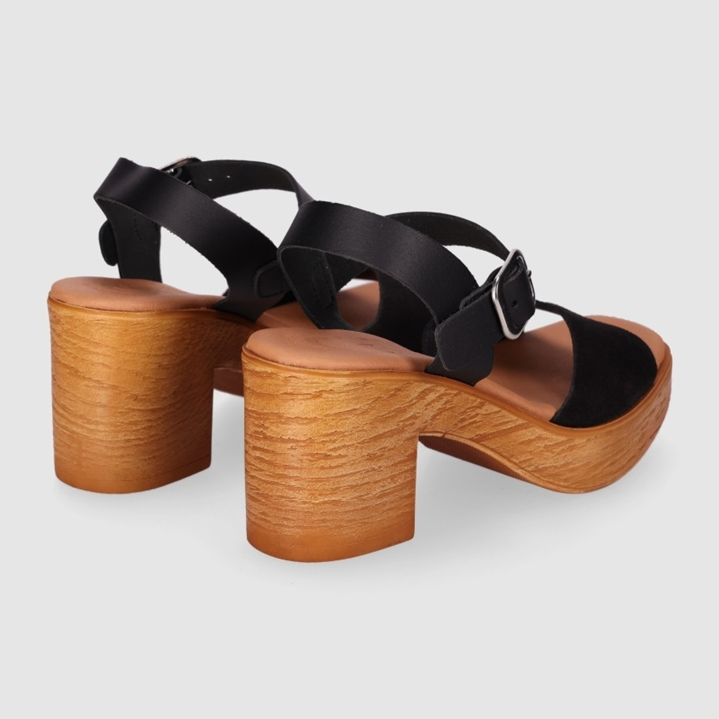 Sandalias de Serraje - Negro - Tacón: 6 cm