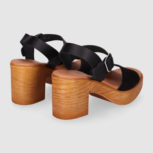 Sandalias de Serraje - Negro - Tacón: 6 cm