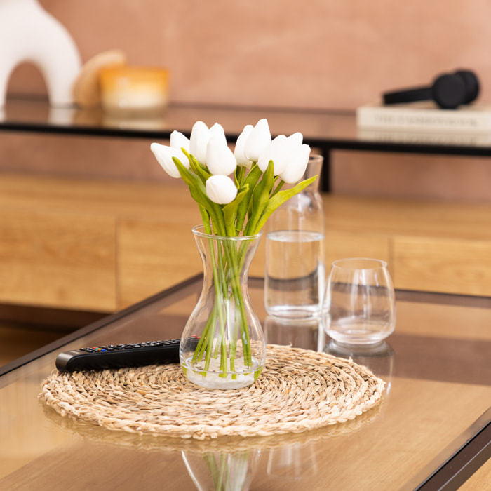 Composition tulipes avec vase "Hector" blanc H28,5cm