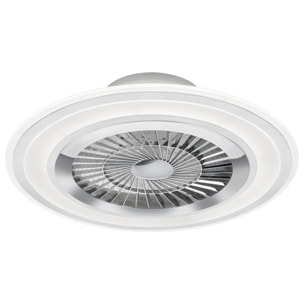 Flaga - Ventilatore e plafoniera LED Ø60 cm con bordo satinato bianco, telecomando, dimmer, timer, luce notturna ed effetto stelle