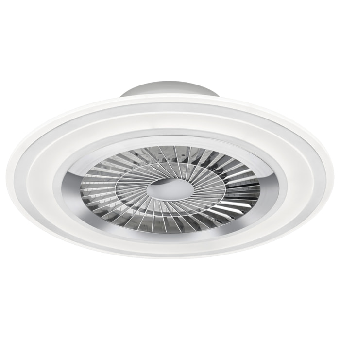 Flaga - Ventilatore e plafoniera LED Ø60 cm con bordo satinato bianco, telecomando, dimmer, timer, luce notturna ed effetto stelle