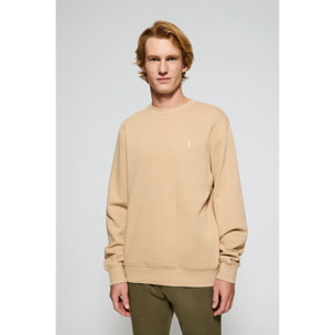 Felpa a girocollo color cammello con logo ricamato Rigby Go