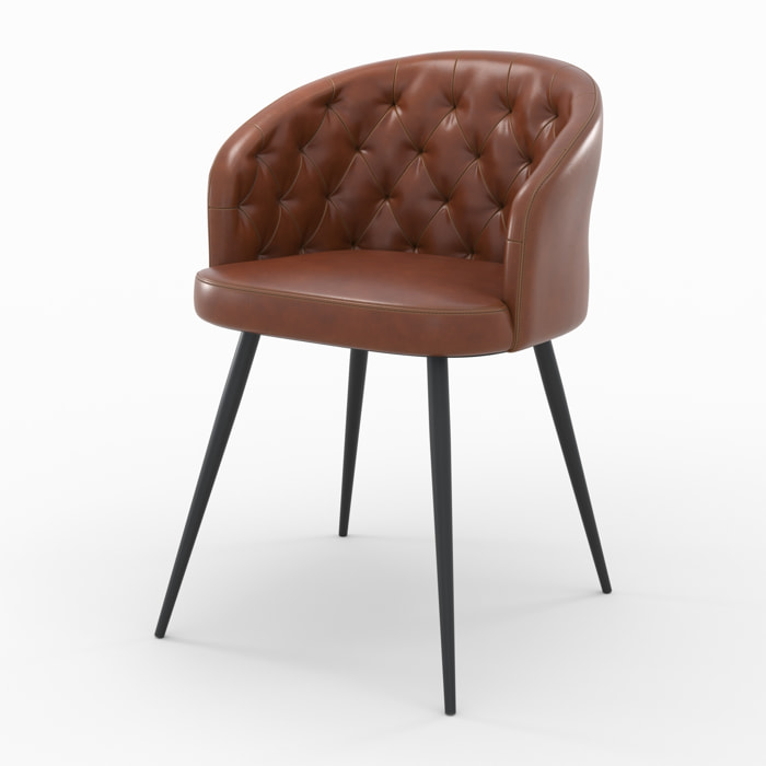 Chaise en cuir de buffle marron et pieds en métal noir - Anatole