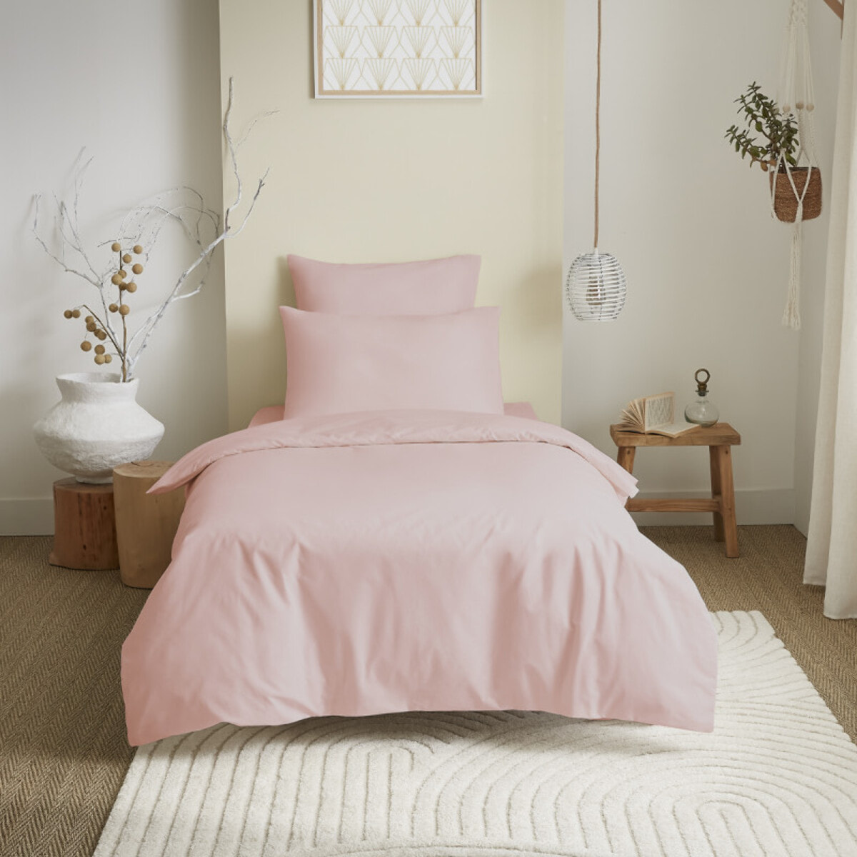 Pack complet 4 pièces unicolore Rose housse de couette pour lit 90 x 190 cm