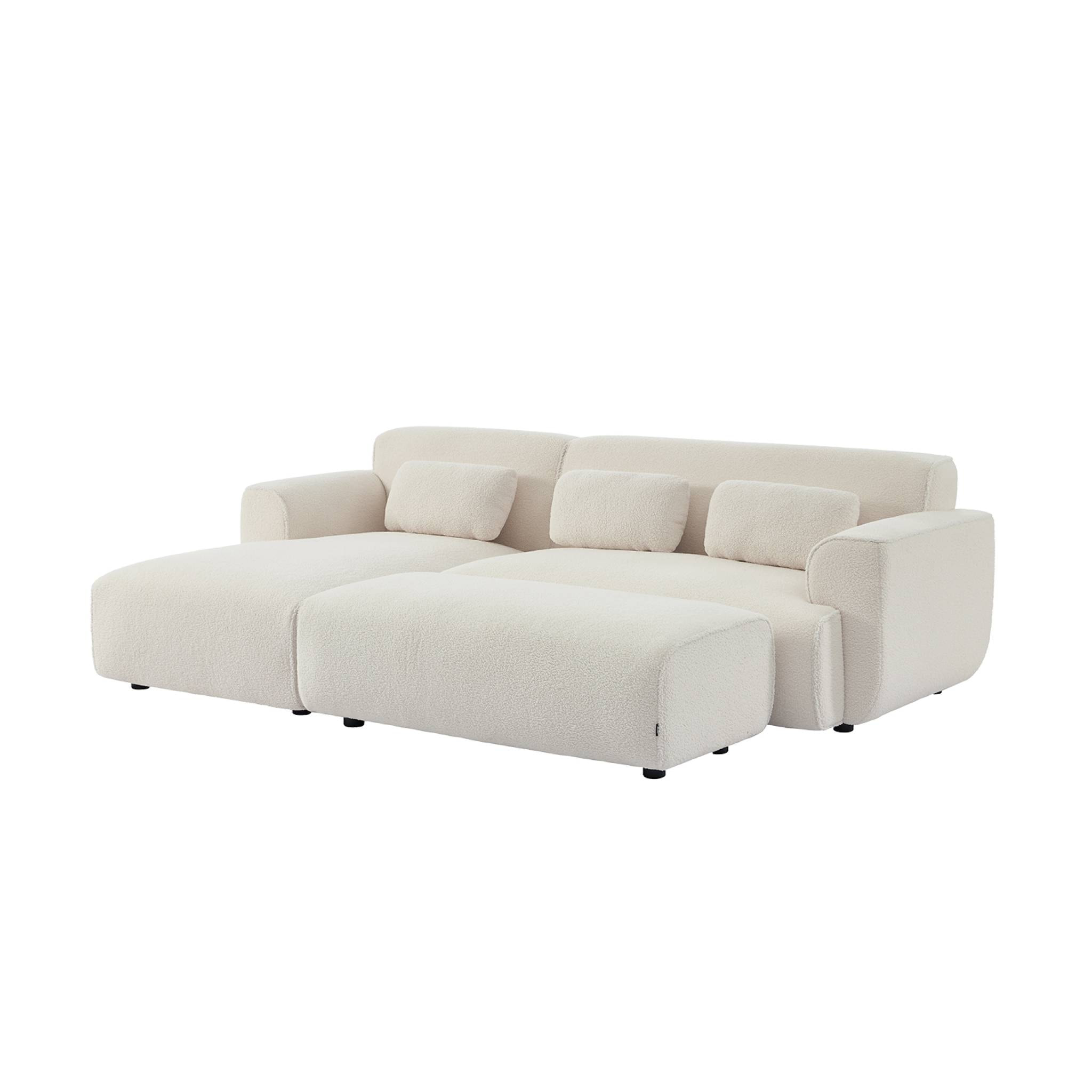 Pouf. module pour canapé. repose-pieds pour canapé d'angle 2 places en bouclette blanche. L 123 x P 60 x H 41cm - Wallas