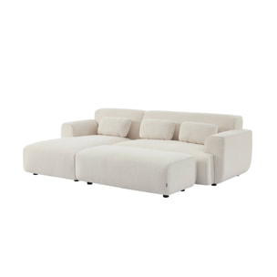 Pouf. module pour canapé. repose-pieds pour canapé d'angle 2 places en bouclette blanche. L 123 x P 60 x H 41cm - Wallas