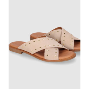 Sandalias de Serraje - Beig - Tacón: Bajo