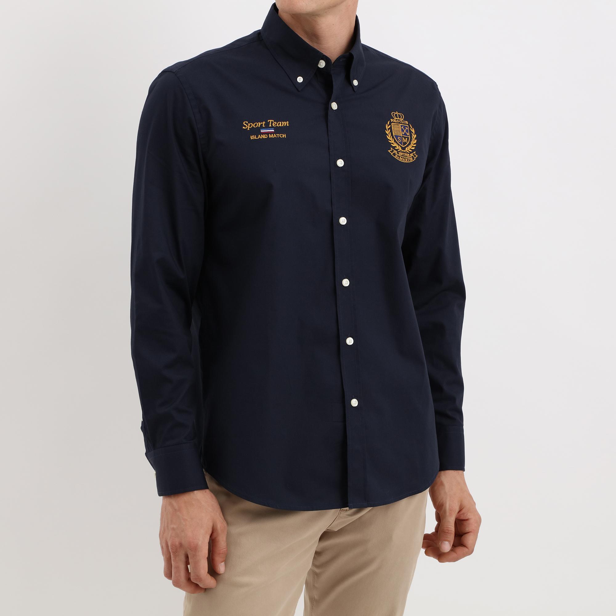 Camicia popeline con ricamo alloro Polo Club St Martin Blu