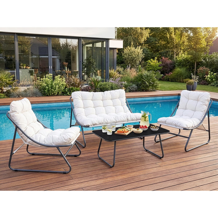 Salon de jardin en métal avec coussins "Aria" - 4 places - Beige