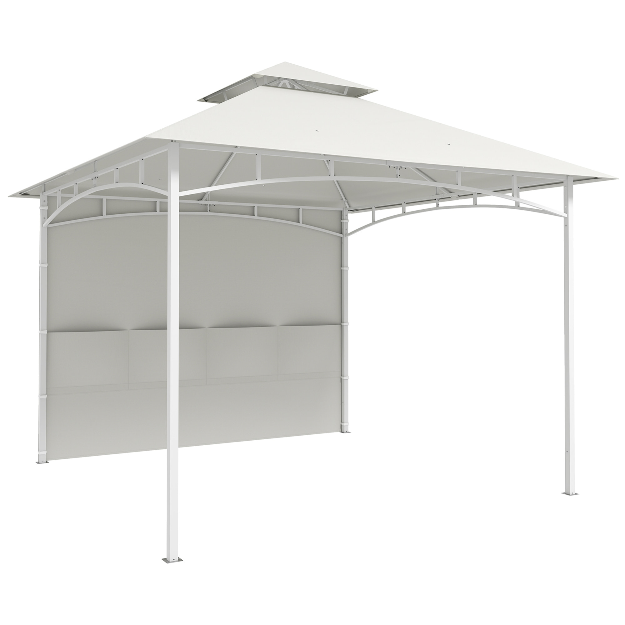 Tonnelle de jardin toit double rideaux métal blanc cassé