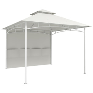 Tonnelle de jardin toit double rideaux métal blanc cassé