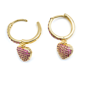 Pendientes con Circonita Rubí acabado oro 18k