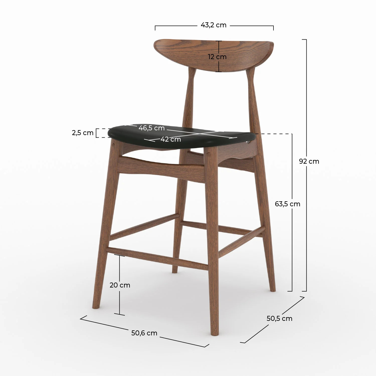 Lot de 2 chaises pour ilot central 63,5 cm en cuir synthétique noir  - Josette