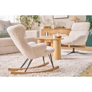 Rocking chair enfant en tissu effet peau de mouton blanc, métal noir et bois clair SHAUN