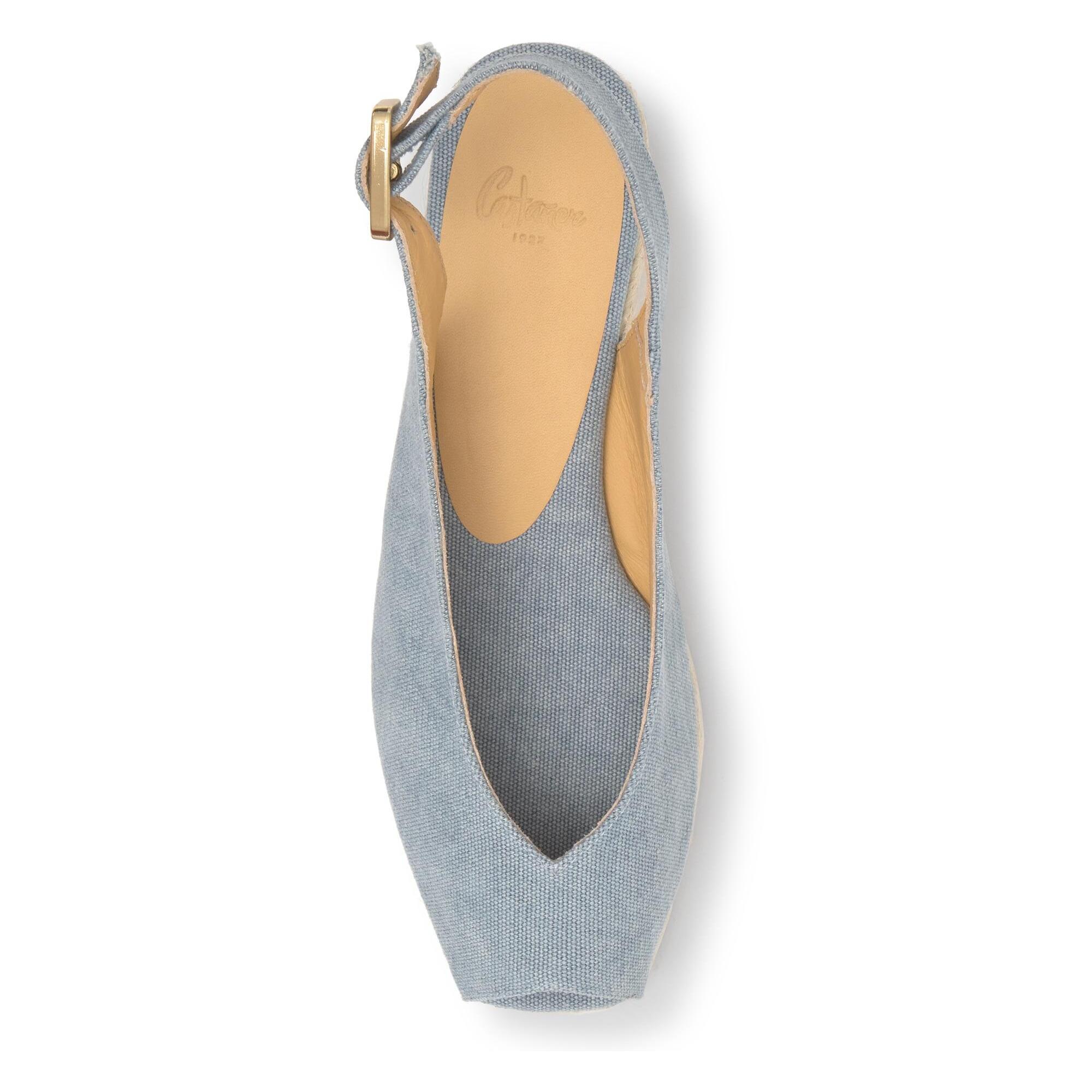 Alpargata de cuña 3 cm open toe en lona de algodón con punta cuadrada
