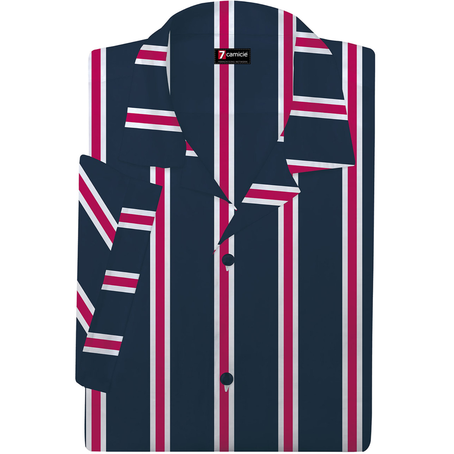 camicia uomo manica corta Popeline Riga Larga Blu\Rosso