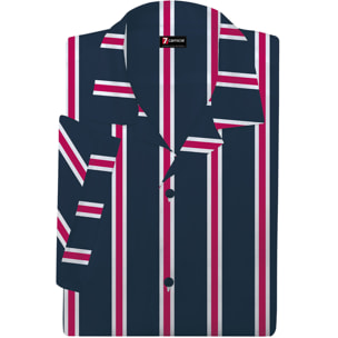 camicia uomo manica corta Popeline Riga Larga Blu\Rosso