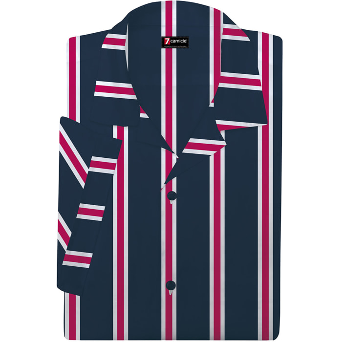 camicia uomo manica corta Popeline Riga Larga Blu\Rosso