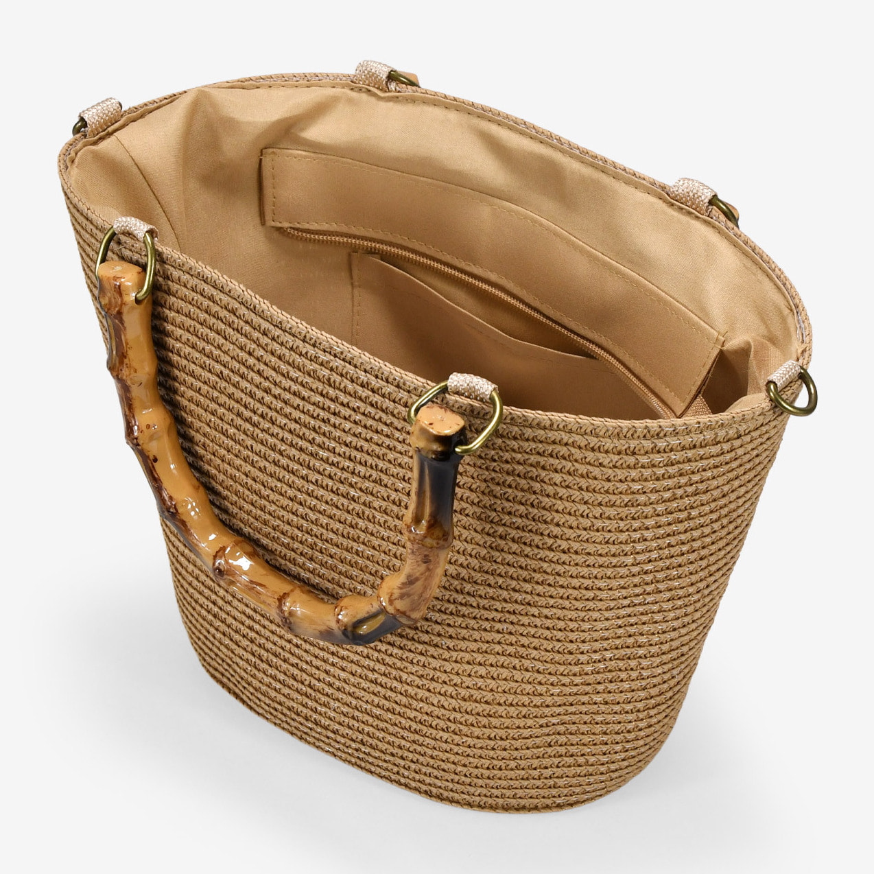 Bolso de mano tostado asas de bambú