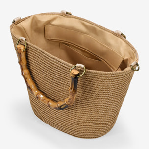 Bolso de mano tostado asas de bambú